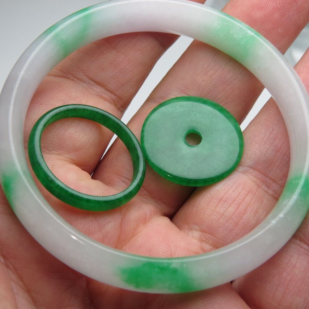 "Natural Jade bangle +   FREE Jade Ring & Jade Donut 57mm "